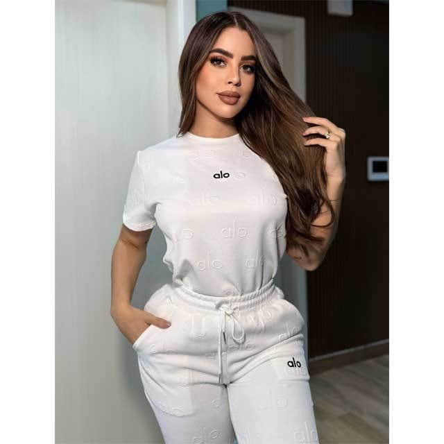 Jacquard Short Sleeve Casual Tracksuit Set
