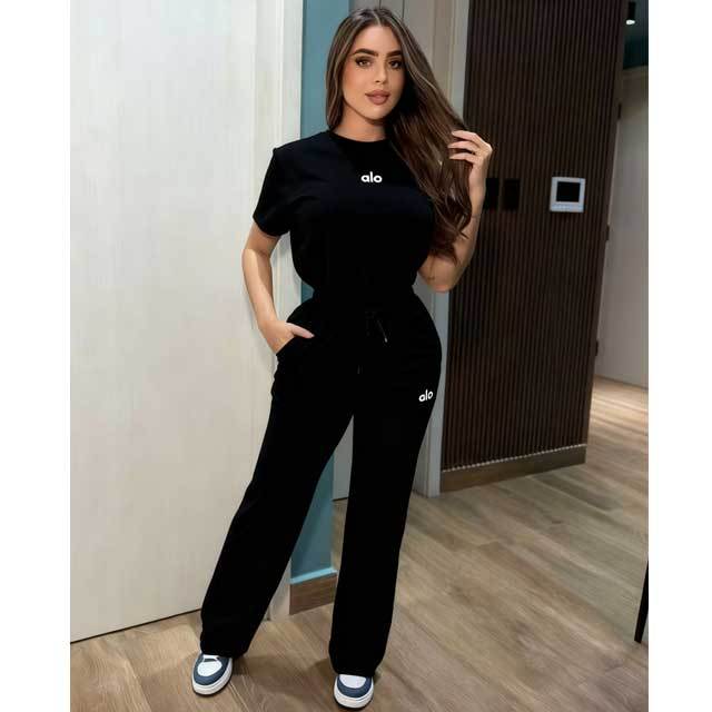 Jacquard Short Sleeve Casual Tracksuit Set