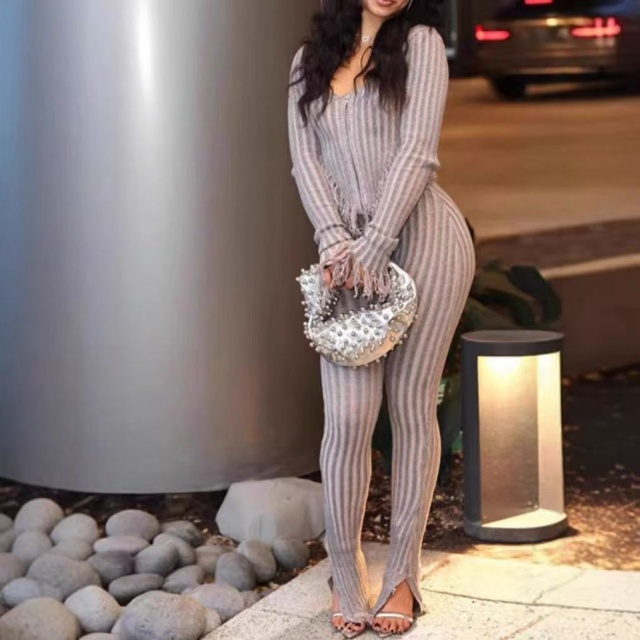 Knitted Crocheted Tassel Casual Pant Suit