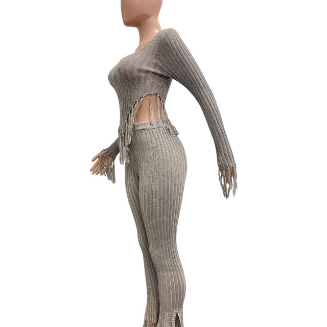 Knitted Crocheted Tassel Casual Pant Suit