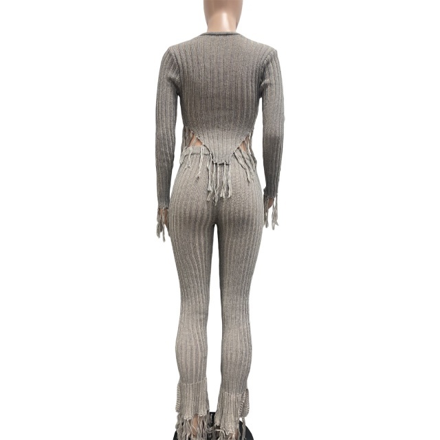 Knitted Crocheted Tassel Casual Pant Suit