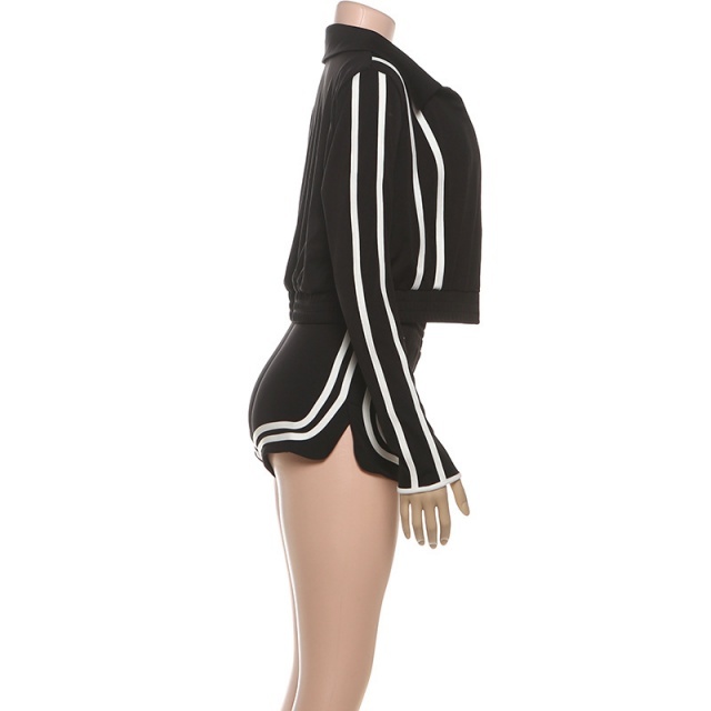 Striped Fashion Jacket Top 3 Pieces Short Set