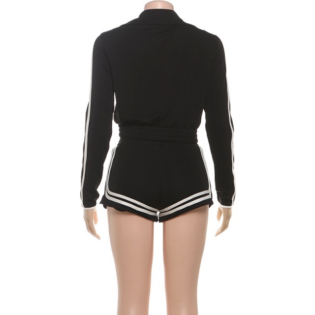 Striped Fashion Jacket Top 3 Pieces Short Set