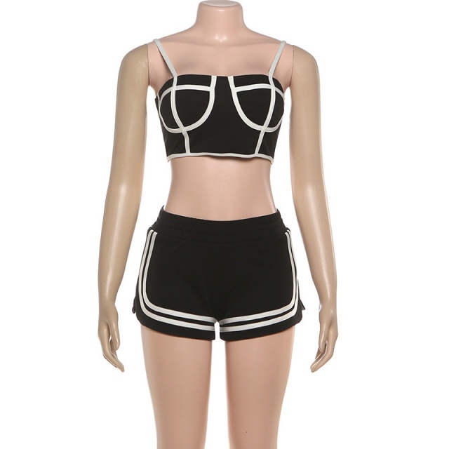 Striped Fashion Jacket Top 3 Pieces Short Set