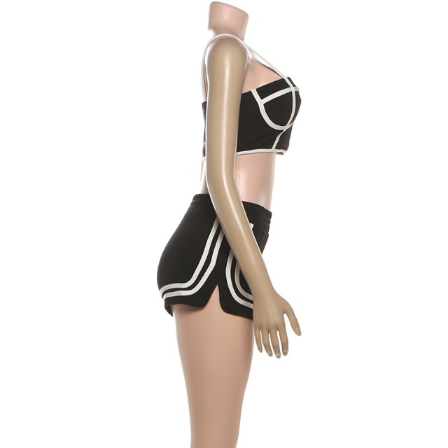 Striped Fashion Jacket Top 3 Pieces Short Set