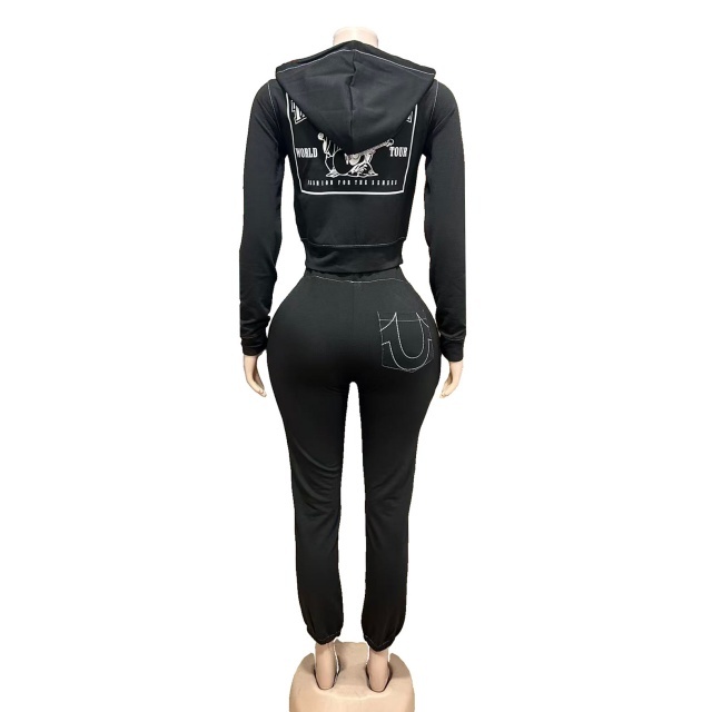Vintage Style Hooded Zipper Up Hoodies Pant Set