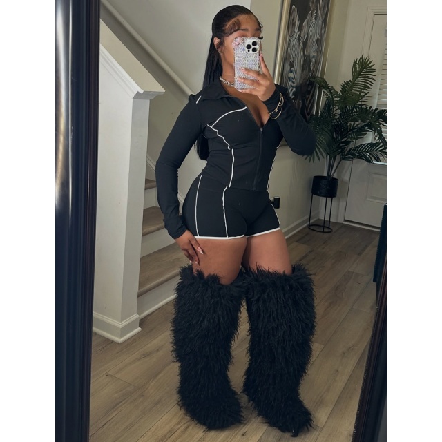 Activewear Long Sleeve Top Short Set 2 Pieces