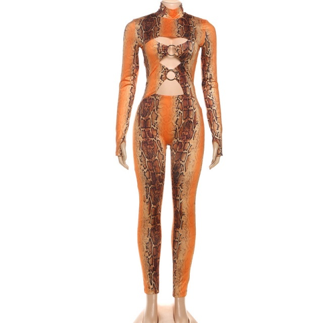 Hollow Out Style Printed Tight Jumpsuit