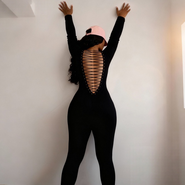 Open Back Laced-up Skinny Jumpsuit