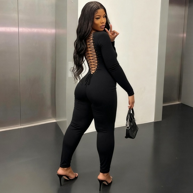 Open Back Laced-up Skinny Jumpsuit