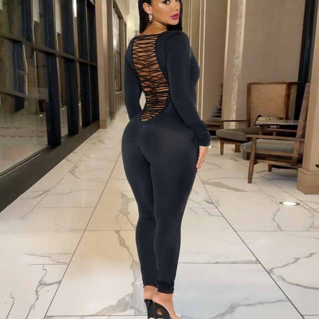 Open Back Laced-up Skinny Jumpsuit