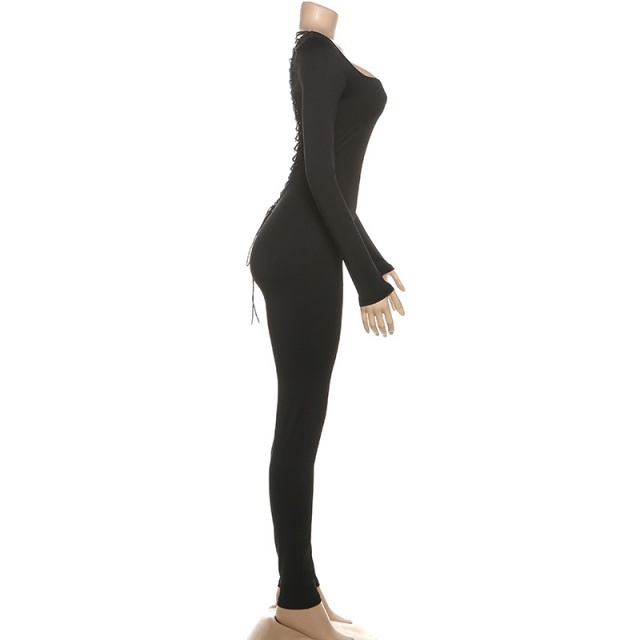 Open Back Laced-up Skinny Jumpsuit