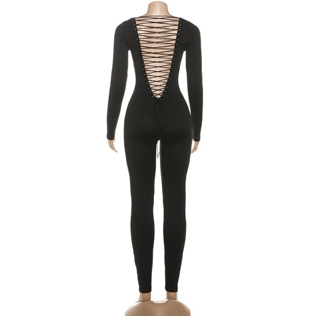 Open Back Laced-up Skinny Jumpsuit
