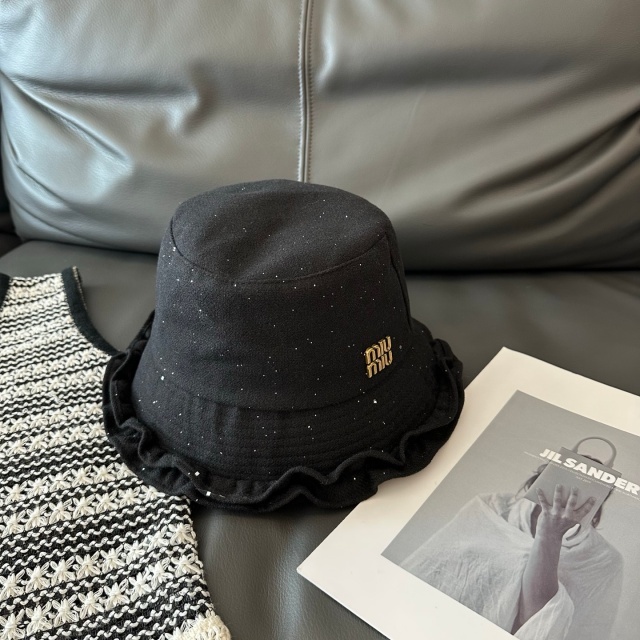 Metal Logo Fashion Ruffle Corduroy Bucket Hats