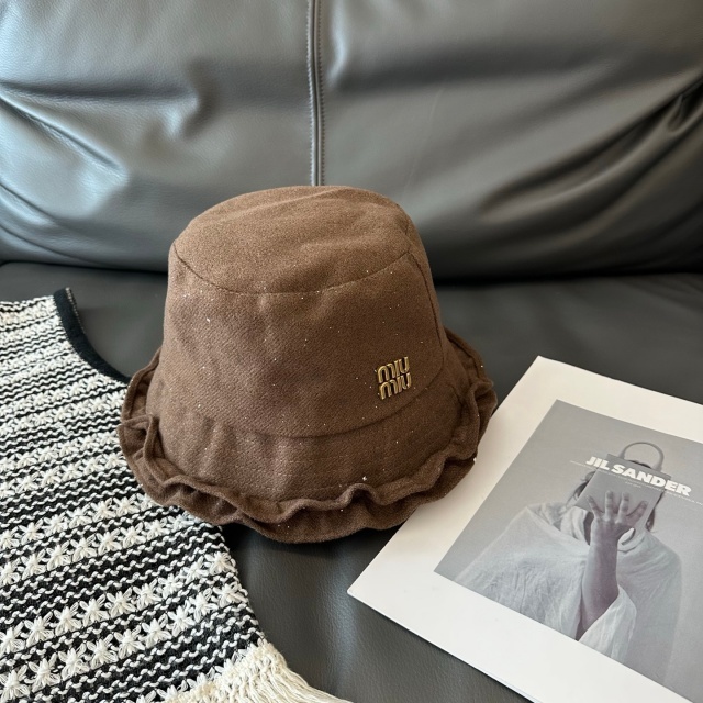 Metal Logo Fashion Ruffle Corduroy Bucket Hats
