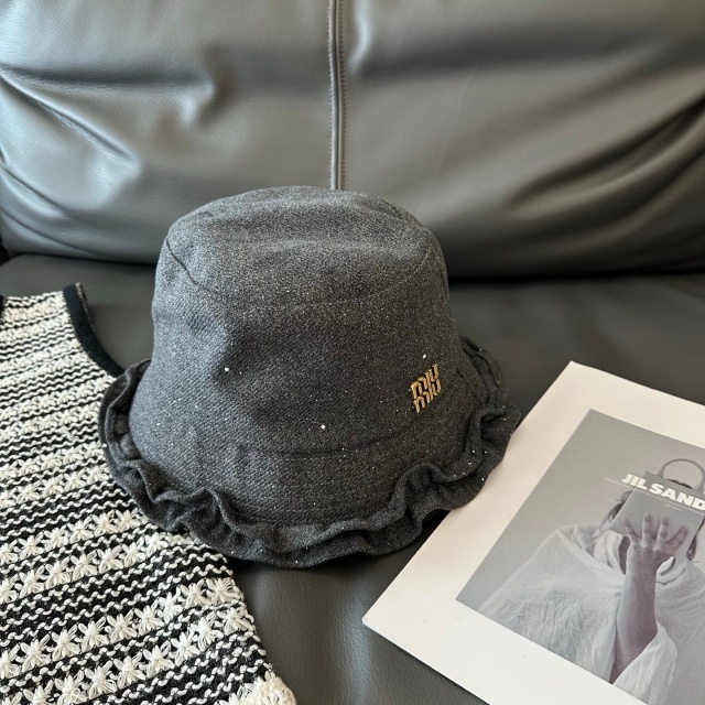 Metal Logo Fashion Ruffle Corduroy Bucket Hats