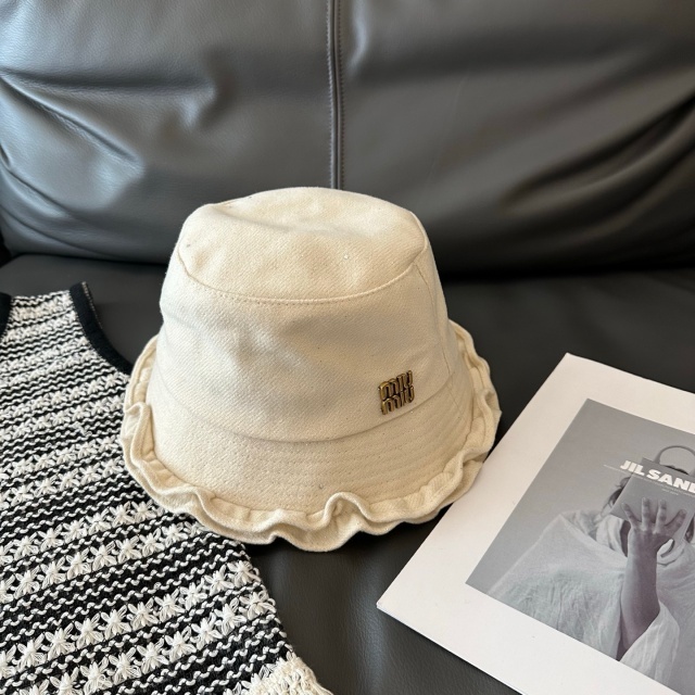 Metal Logo Fashion Ruffle Corduroy Bucket Hats