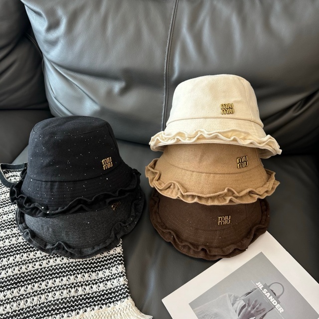Metal Logo Fashion Ruffle Corduroy Bucket Hats