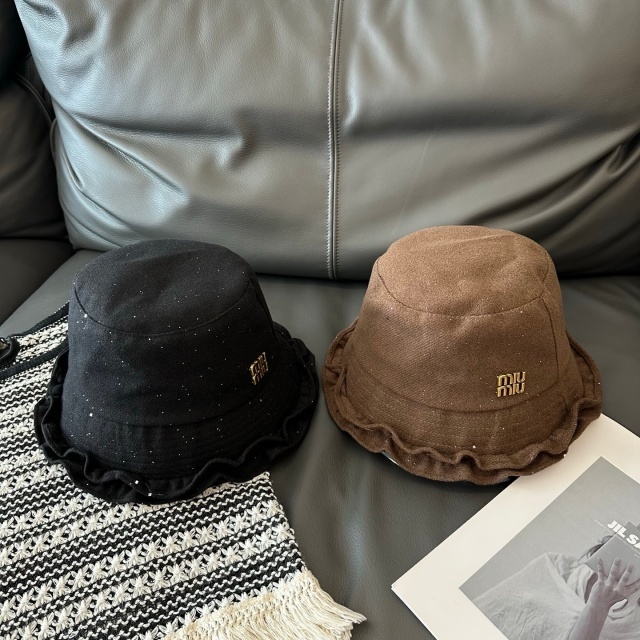 Metal Logo Fashion Ruffle Corduroy Bucket Hats