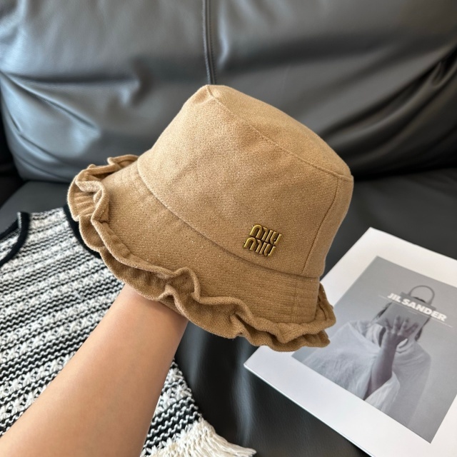 Metal Logo Fashion Ruffle Corduroy Bucket Hats
