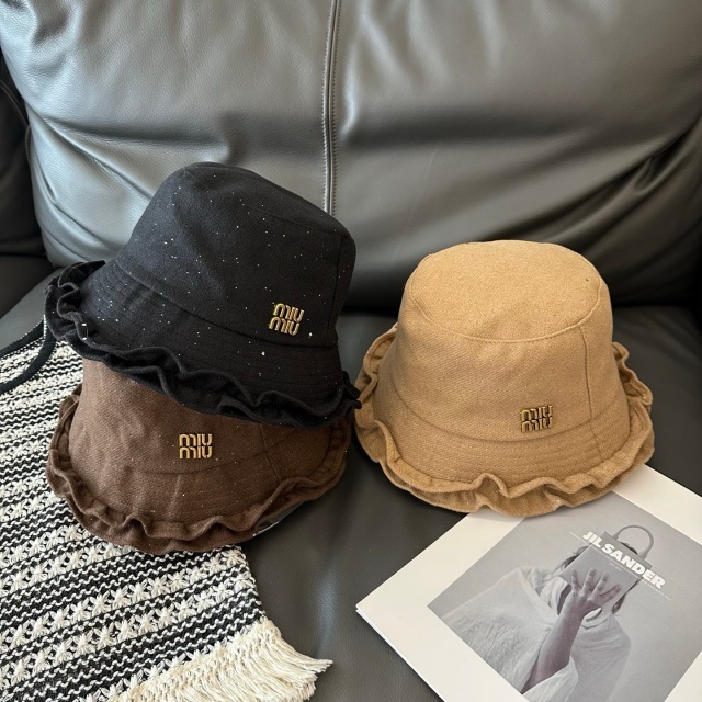 Metal Logo Fashion Ruffle Corduroy Bucket Hats