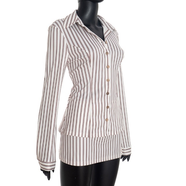 Striped Printed Buttons Down Blouse Shirt Top Mini Skirt Set