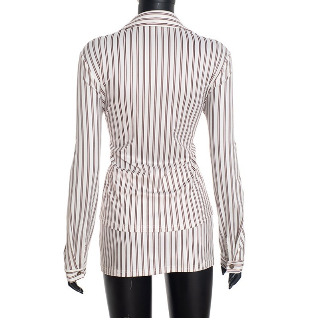 Striped Printed Buttons Down Blouse Shirt Top Mini Skirt Set