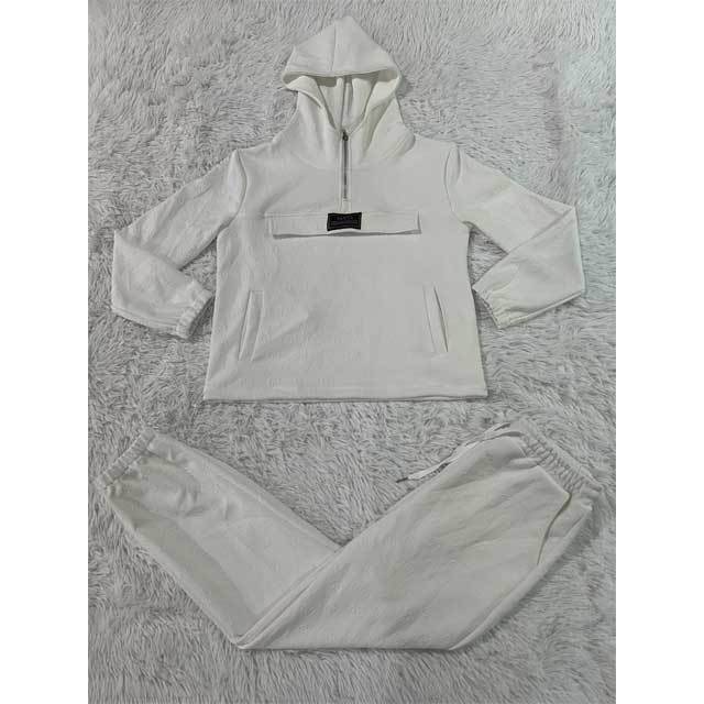 Fashion Embossing Hooded Top Casual Tracksuit Set
