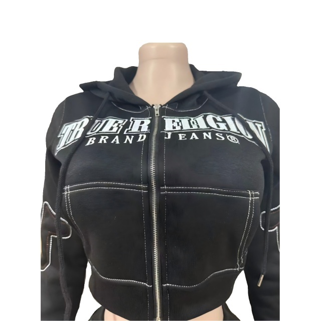 Embroidey Hooded Hoodies Top Flare Pant Set