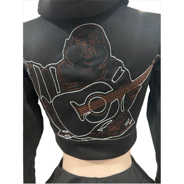 Embroidey Hooded Hoodies Top Flare Pant Set