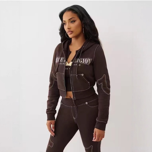 Embroidey Hooded Hoodies Top Flare Pant Set