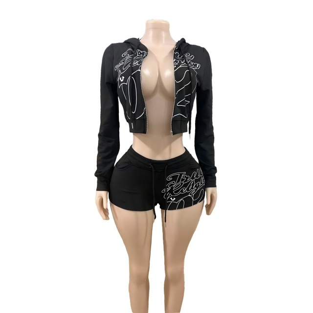 Printed Fashion Slim Fit Two Pieces Short Set
