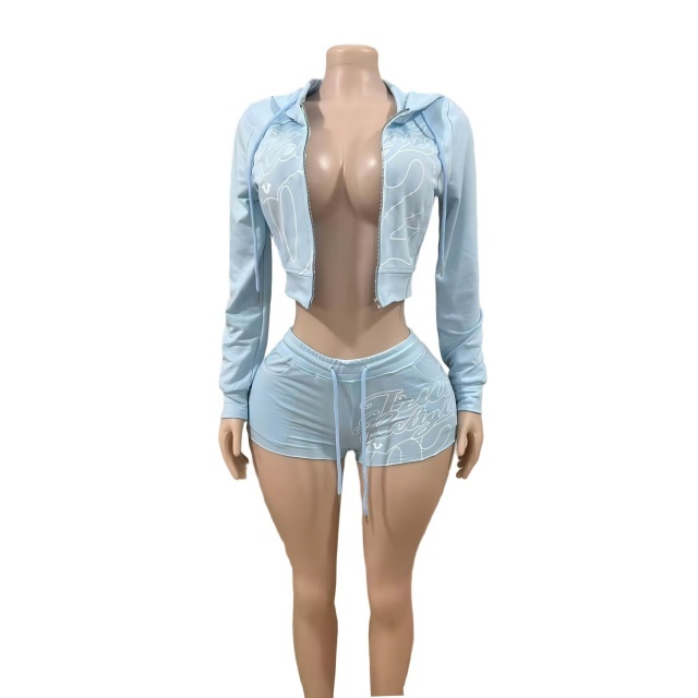 Printed Fashion Slim Fit Two Pieces Short Set