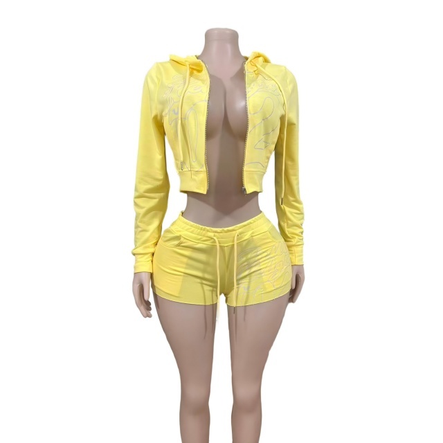 Printed Fashion Slim Fit Two Pieces Short Set
