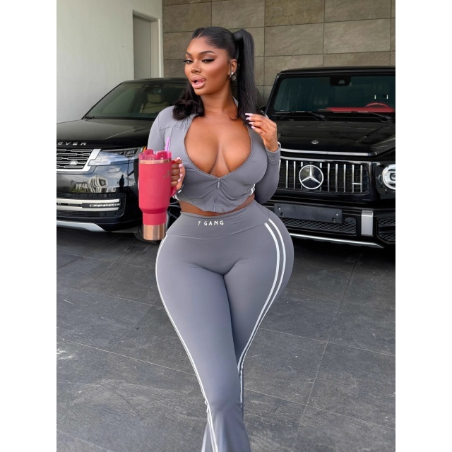 Striped Fashion Long Sleeve Top Tight Pant Set
