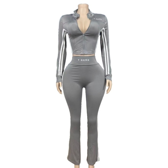 Striped Fashion Long Sleeve Top Tight Pant Set