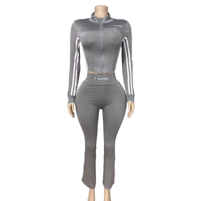 Striped Fashion Long Sleeve Top Tight Pant Set