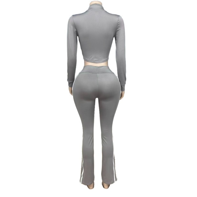 Striped Fashion Long Sleeve Top Tight Pant Set