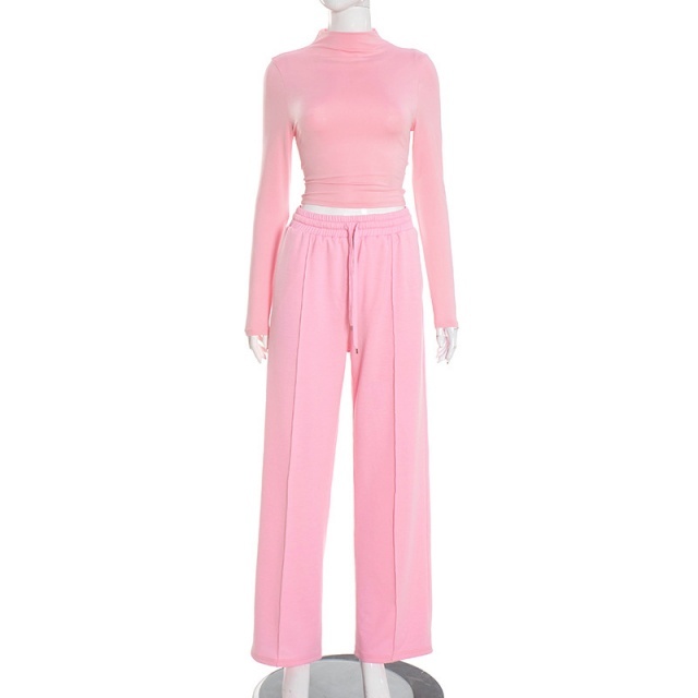 Basic Style Tight Top Casual Pant Set Two Pieces