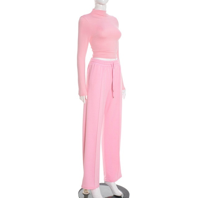 Basic Style Tight Top Casual Pant Set Two Pieces