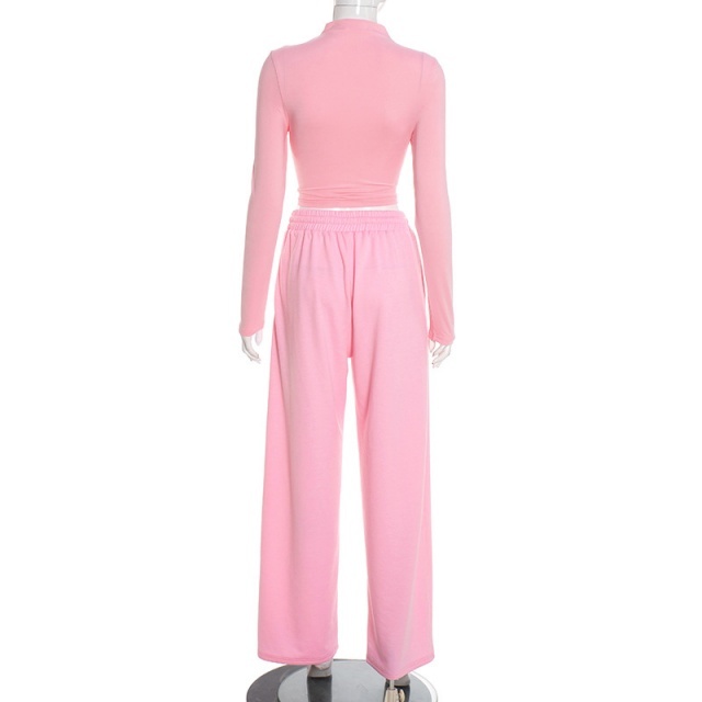 Basic Style Tight Top Casual Pant Set Two Pieces