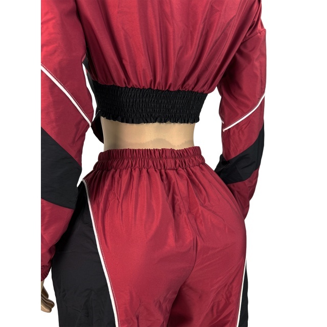 Colorblock Zipper Up Jacket Top Two Pieces Pant Set