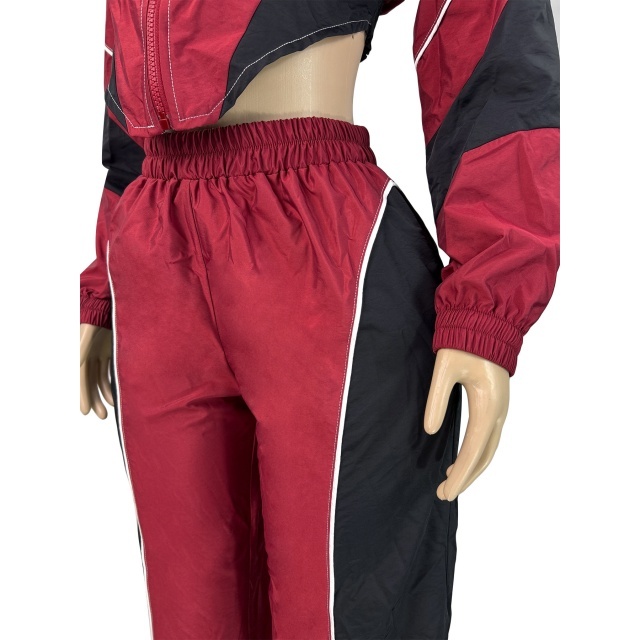 Colorblock Zipper Up Jacket Top Two Pieces Pant Set