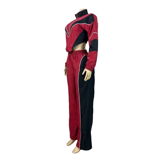 Colorblock Zipper Up Jacket Top Two Pieces Pant Set