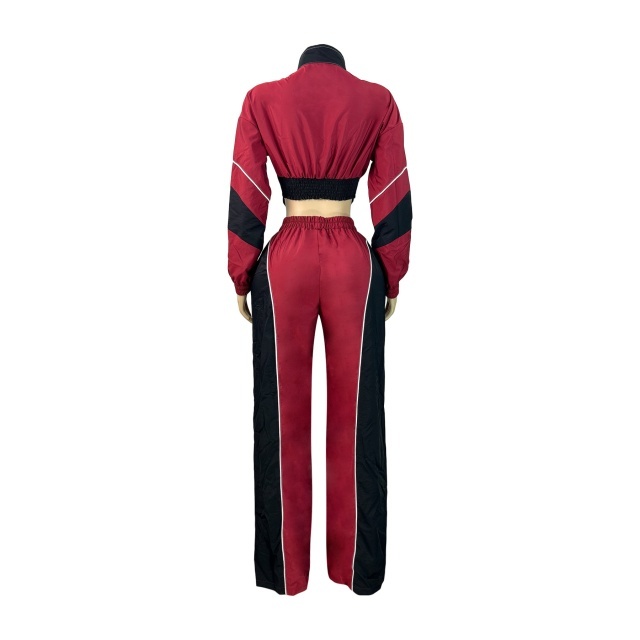 Colorblock Zipper Up Jacket Top Two Pieces Pant Set