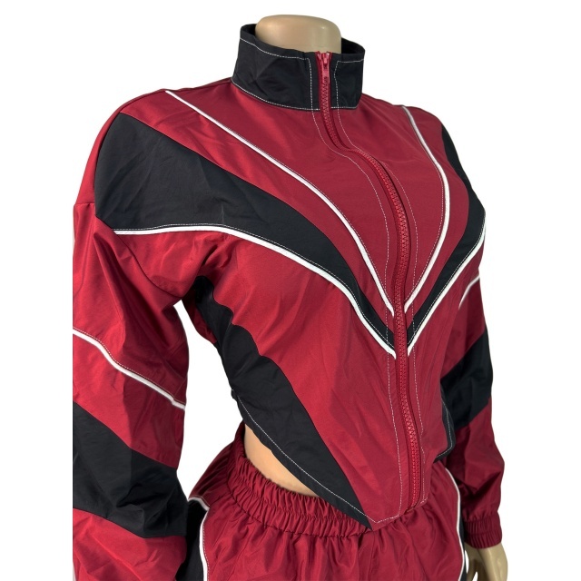 Colorblock Zipper Up Jacket Top Two Pieces Pant Set