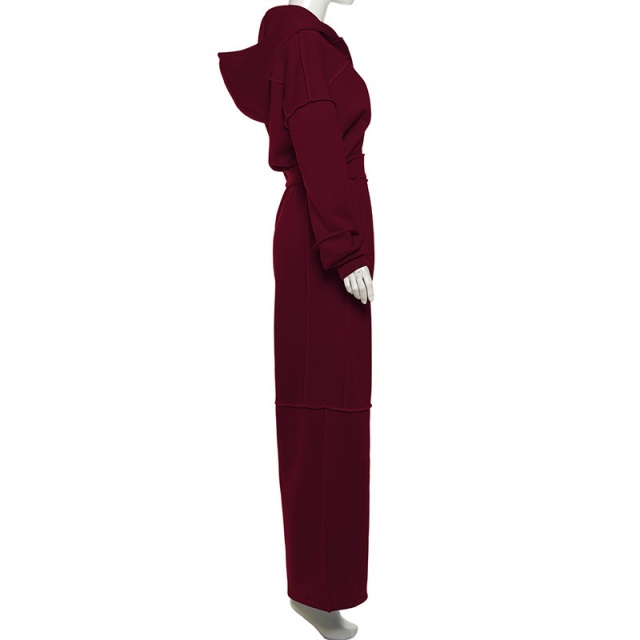 Casual Style Hooded Zipper Up Top Loose Pant Set