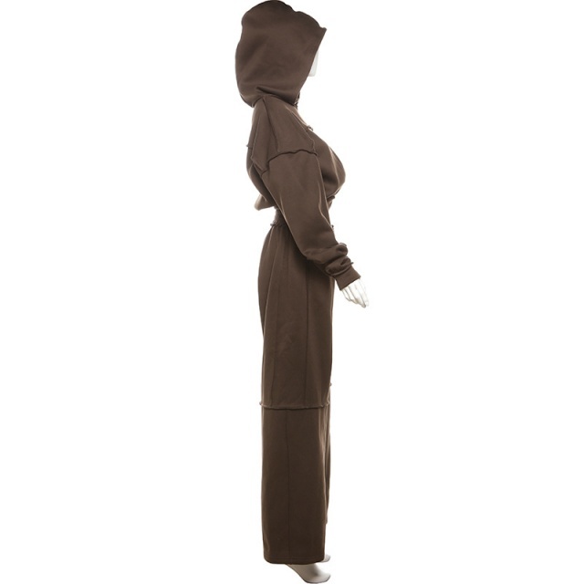 Casual Style Hooded Zipper Up Top Loose Pant Set