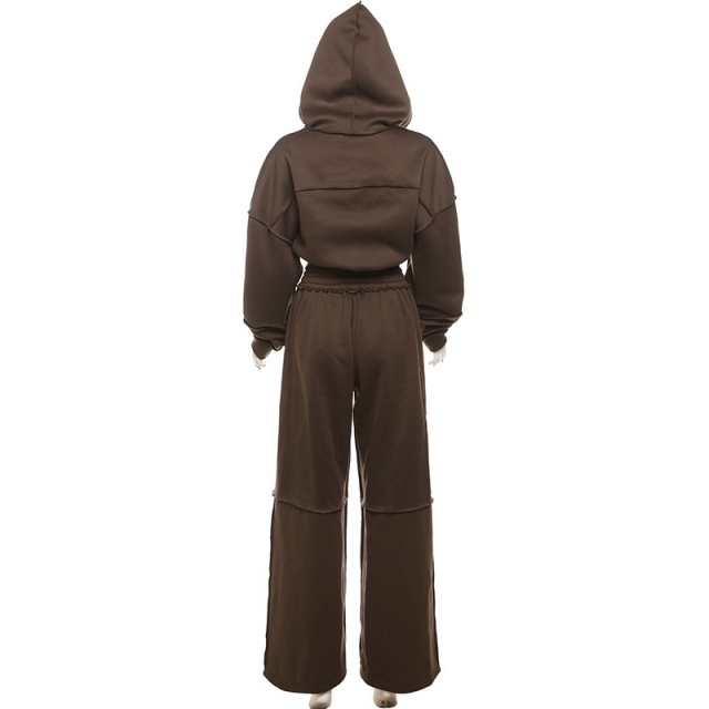 Casual Style Hooded Zipper Up Top Loose Pant Set