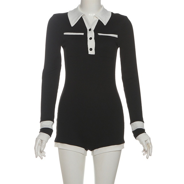 Color Block Deep V Neck Slim Fit Romper